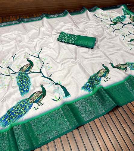 Fancy Linen Cotton Digital Printed Saree For Women