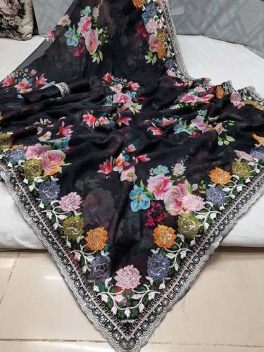 Georgette Floral Printed Embroidered Saree
