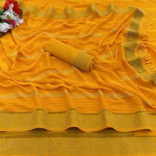 Georgette Silk Sarees With Swarovski Work