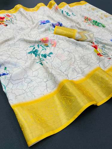 New Collection Cotton Linen Digital Printed Saree For Women