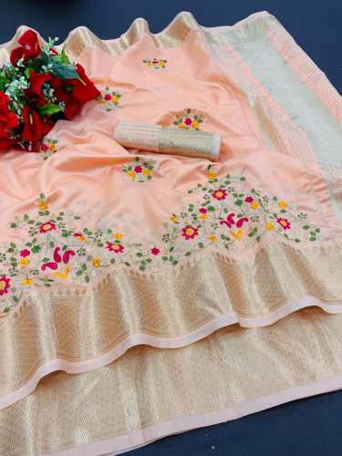 New Fancy Banarasi Kanchipuram Lichi Silk Floral Print Saree