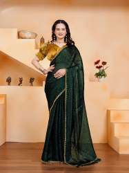 Party Wear Silk Blend Saree With Designer Border Lace 