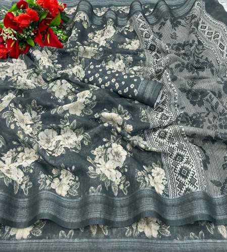 Printed Daily Wear Cotton Linen Saree