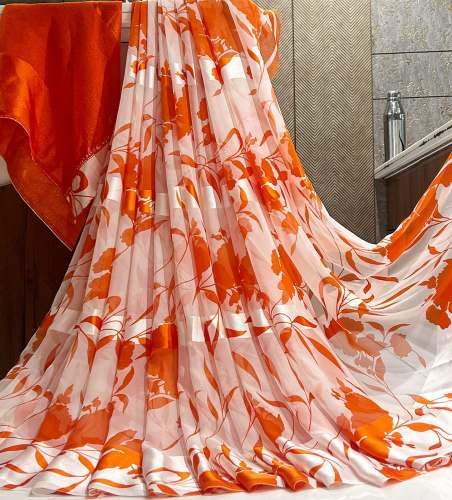 Pure Georgette Satin Patta Saree