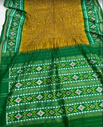 Green And Yellow Bandhani Saree For Women by Srikala Saree House