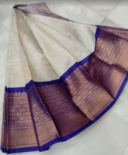 New Collection White And Blue Silk Saree For Women by Srikala Saree House