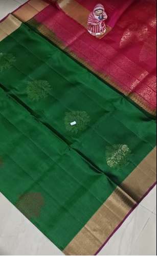 New Collection Dark Green Saree With Pink Border by Sridevi Sarees And Boutique