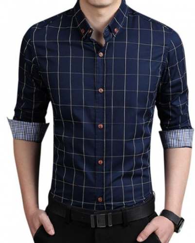 Men Blue Office Wear Check Shirts by Yes Boss Mens Wear