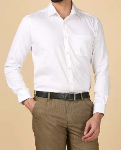 Men Regular Fit And Full Sleeve White Cotton Shirts by Yes Boss Mens Wear