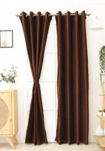 Attractive Brown Full Plain Door Polyester Curtain by Royal Handloom House