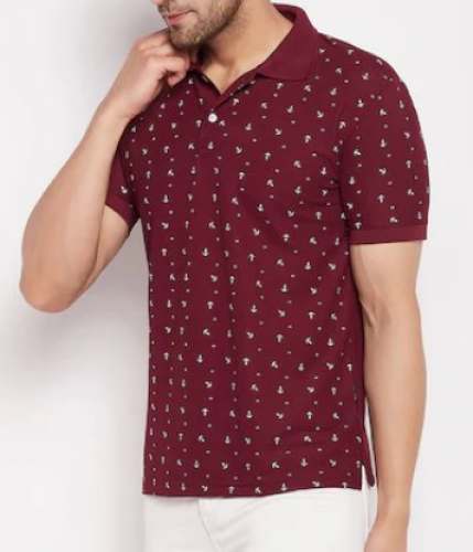 Maroon Printed Collar T-shirts For Men by Shree Shankar Fashion