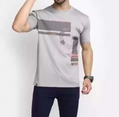 Regular Fit Men Grey Printed T shirts by Shree Shankar Fashion