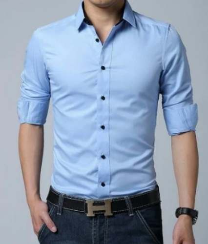 Stylish Men Blue Plain Slim Fit Shirts by Neha Collection