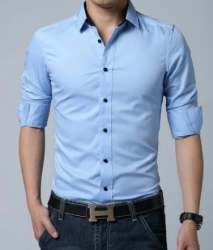 Stylish Men Blue Plain Slim Fit Shirts