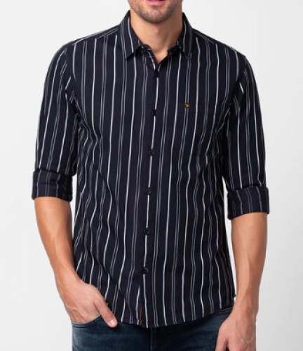 Regular Fir Striped Black Shirts For Men by Shree Ramji Collection