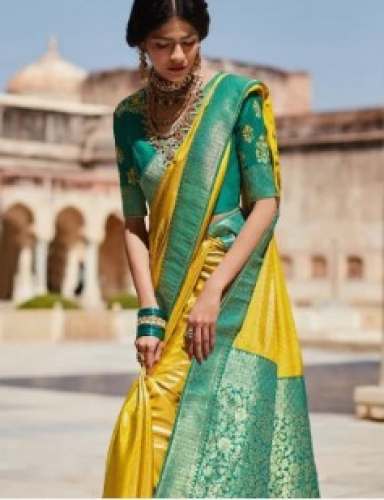 Ladies Designer Yellow And Rama Green Saree by Paakhi Fashion
