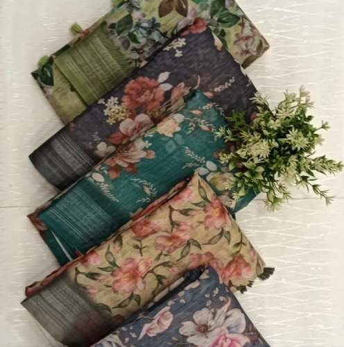 Ladies Tussar Silk Floral Printed Sarees by Shree Dhanam Saree