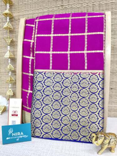 Checks Pattern Pure Mysore Silk Saree  by NIRA SAREES