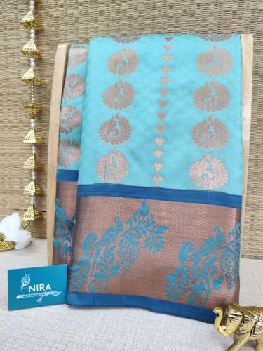 Turquoise Kanchi Semi silk Saree  by NIRA SAREES