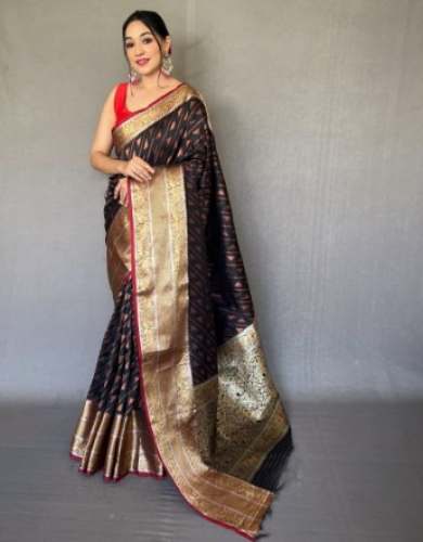 Attractive Ladies Fancy Black Handloom Silk Saree by Vasthra Queen Of Saree