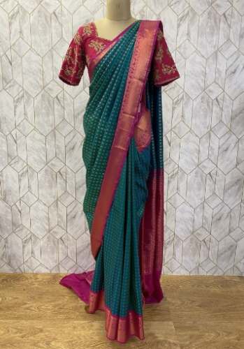 Designer Semi Silk Saree with Readymade Blouse by Shiva Textiles