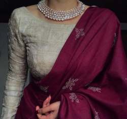 Wine Color Printed Saree With Full Sleeve Blouse