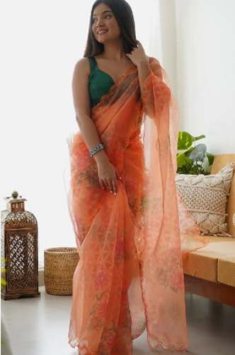 Party Wear Organza Printed Sarees by Uthra Silks