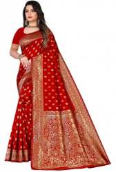 Women Red Banarasi Cotton Silk Sarees