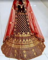 Red Velvet Bridal Lehenga Choli For Women