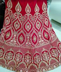 Bright Red Velvet Embroidery Work Lehenga Choli