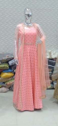 Baby Pink Long Gown With Jacket Style by Siddhi Saree