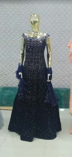 Dark Blue Stone Work Party Wear Gown by Siddhi Saree