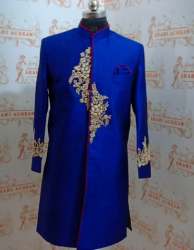 Royal Blue Embroidery Work Mens Full Sleeve Kurta