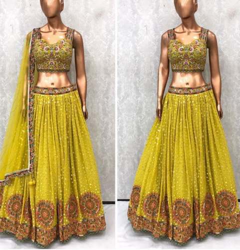 Mehendi Embroidery Lehenga Choli For Women by Prem Saree Emporium