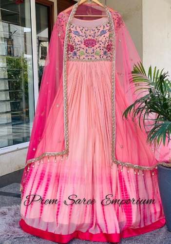 Pink Pleated Long Gown For Women by Prem Saree Emporium