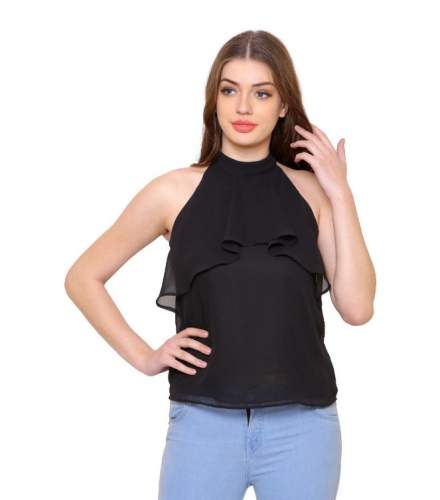 Fancy Plain Georgette Halter Neck Party Wear Top by Selection King