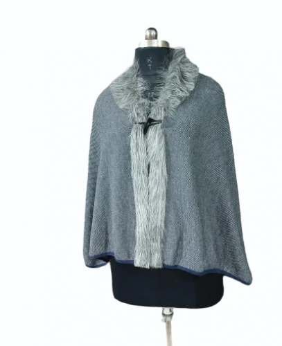 Ladies Grey Color Woolen Poncho  by A Zee Fashions