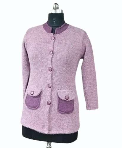 Women Purple Woolen Cardigan with Pockets by A Zee Fashions