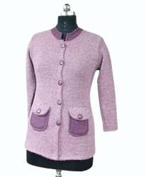 Women Purple Woolen Cardigan with Pockets