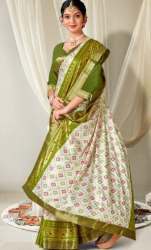Green saree Soft Dola Silk Saree With Printed Work