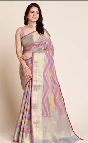 Soft Organza Silk Saree With Zari Weaing Work by Heer Fashion