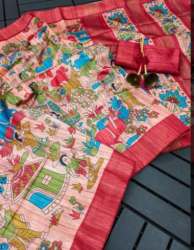 Soft Tussar Silk Saree With Kalamkari Printed Work