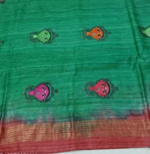 Designer Green Tussar Ghicha Embroidery Silk Saree by Venkatasai Enterprises