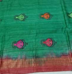 Designer Green Tussar Ghicha Embroidery Silk Saree
