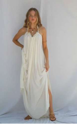 Ladies Designer White Plain Maxi Dress by Sana Crafts