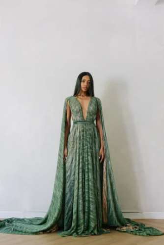 Ladies Fancy Green Maxi dress  by Sana Crafts