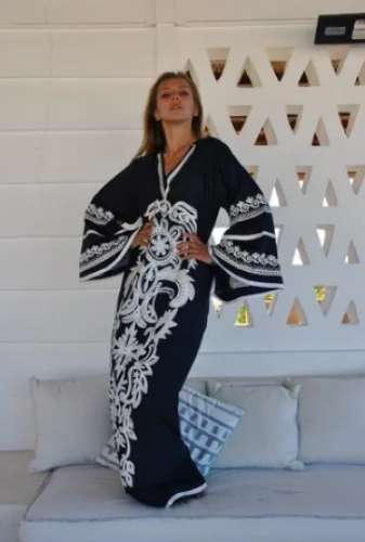 Ladies Navy Blue Embroidered Kaftan by Sana Crafts