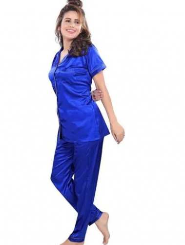 Ladies Blue Satin Night Dress With Half Sleeve by Fastyle