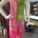 Pink and Green Shaded Color Bandhani dress