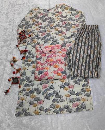 Capsule Cotton Fabric Kurti Pant Set by Sakshi Creaion